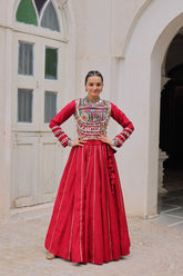 Amazing Maroon Roman Kutchi Gamthi Embroidered Lehenga Choli